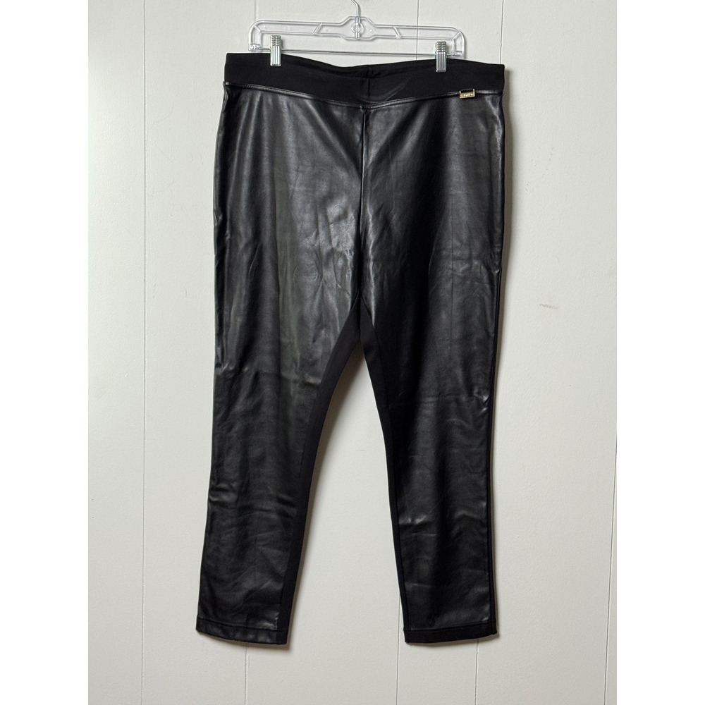 Calvin Klein Women's Faux Leather Front Power Stretch Leggings Black Size XL